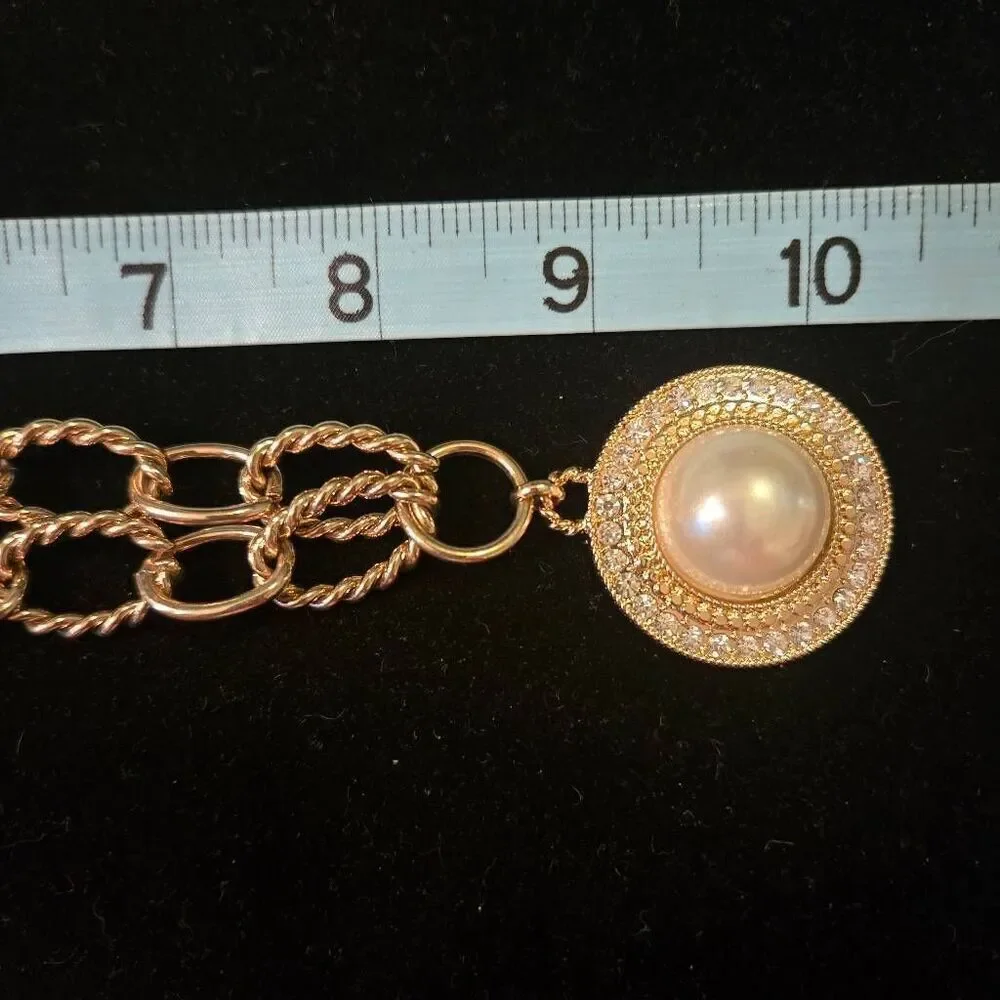 NWOT Gold Chain Pearl + Rhinestone Pendant Necklace